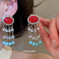 Colorful Stone and Crystal Fringe Earrings in Two Designs view 4