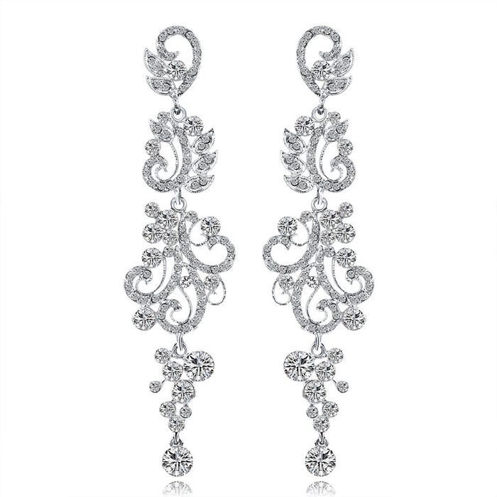 Silver Tone Crystal Scroll Chain Crystal Metal Dangle Earrings 10.8 x 2.8 cm 10.8 x 2.8 cm