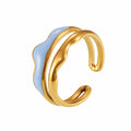 Wave Enamel Double Band Open Ring Stainless Steel Size Seven view 5