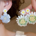 Crochet Flower Drop Earrings in Two Soft Colorways view 2