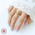 Gold Steel Pearl Green Square Rhinestone Thin Rings view 3