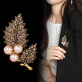 Leaf Crystal Pearl Look Metal Brooch Pin 3.5 x 6 cm view 4