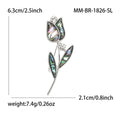 Silver Abalone Shell Rose Stem Rhinestone Brooch Pin view 5