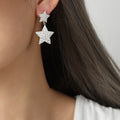 Textured Star Heart Double Drop Earrings Gold Steel Metal view 10