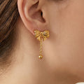 Bow Heart Drop Necklace And Bow Ball Drop Stud Earrings view 4