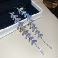 Crystal Leaf Long Drop Earrings With Polished Metal Tone Details view 7