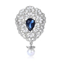 Floral Oval Crystal Brooch With Teardrop Center and Pearl Drop view 2