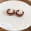 Color Inlay Gold Tone Hoop Earrings in Blue White and Red view 8