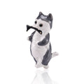 Playful Gray Cat Holding a Fish Enamel Brooch Lapel Pin view 3