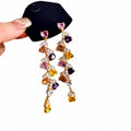 Long Multicolor Crystal Floral Cascade Stud Earrings view 5