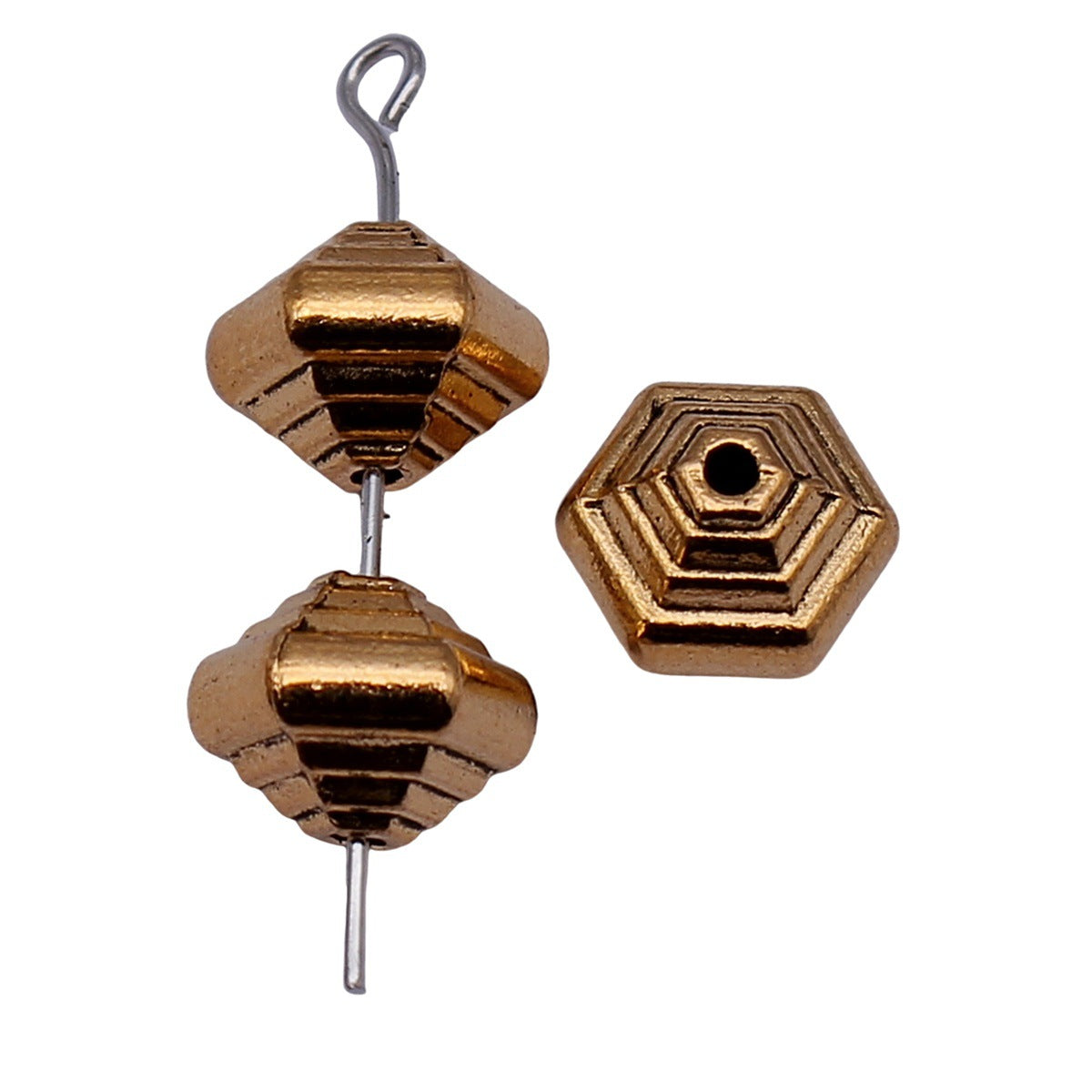 9.6x9.6x8.2mm 2.2g Antique Gold Zinc Alloy Layered Hexagon Loose Metal Beads for Bracelet DIY Jewelry Making