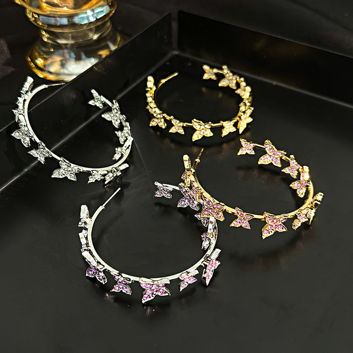Purple Clear Look Butterfly Large Round Hoop Earrings