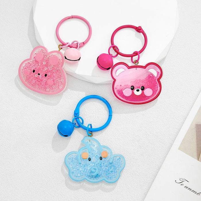 Glitter Bead Animal Face Keychain with Matching Bell Charm