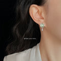 Silver-Tone Green Enamel Lotus Leaf Stud Earrings Teardrop view 2