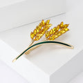 Yellow Crystal Wheat Stem Brooch with Green Enamel view 3