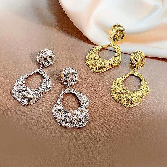Hammered Irregular Open Drop Statement Stud Earrings