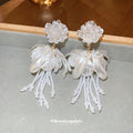 White Flower And Petal Tassel Stud Earrings With Decorative Details view 2