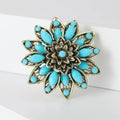 Antique Brass Hollow Flower Brooch Turquoise and Red view 2