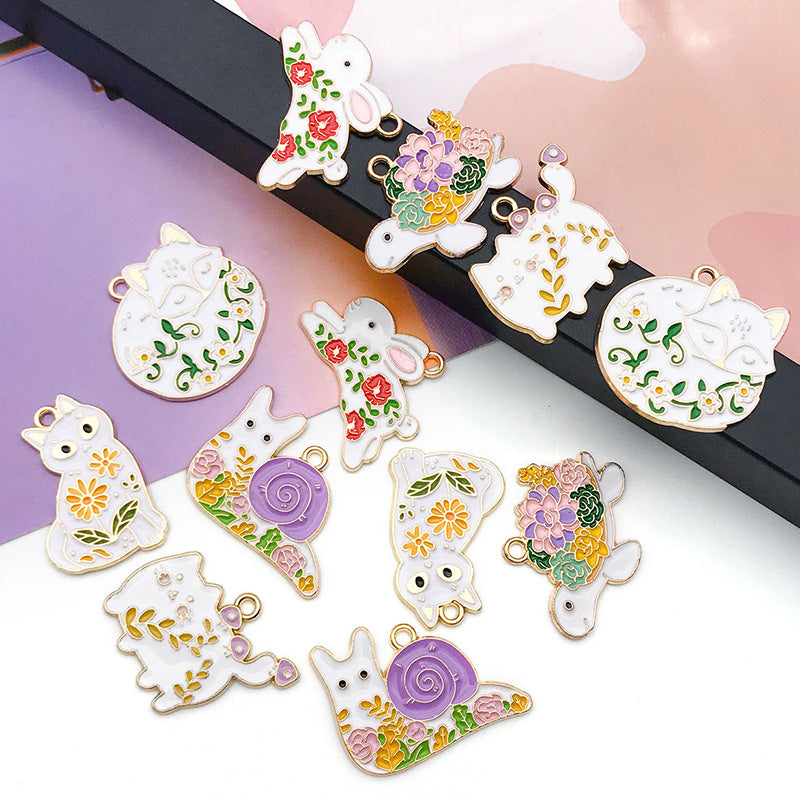 Enamel Zinc Alloy Flower Fox animal charm pendants for DIY necklaces earrings accessories