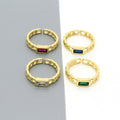 Gold Tone Rectangular Crystal Chain Link Adjustable Rings in Four Colors view 1