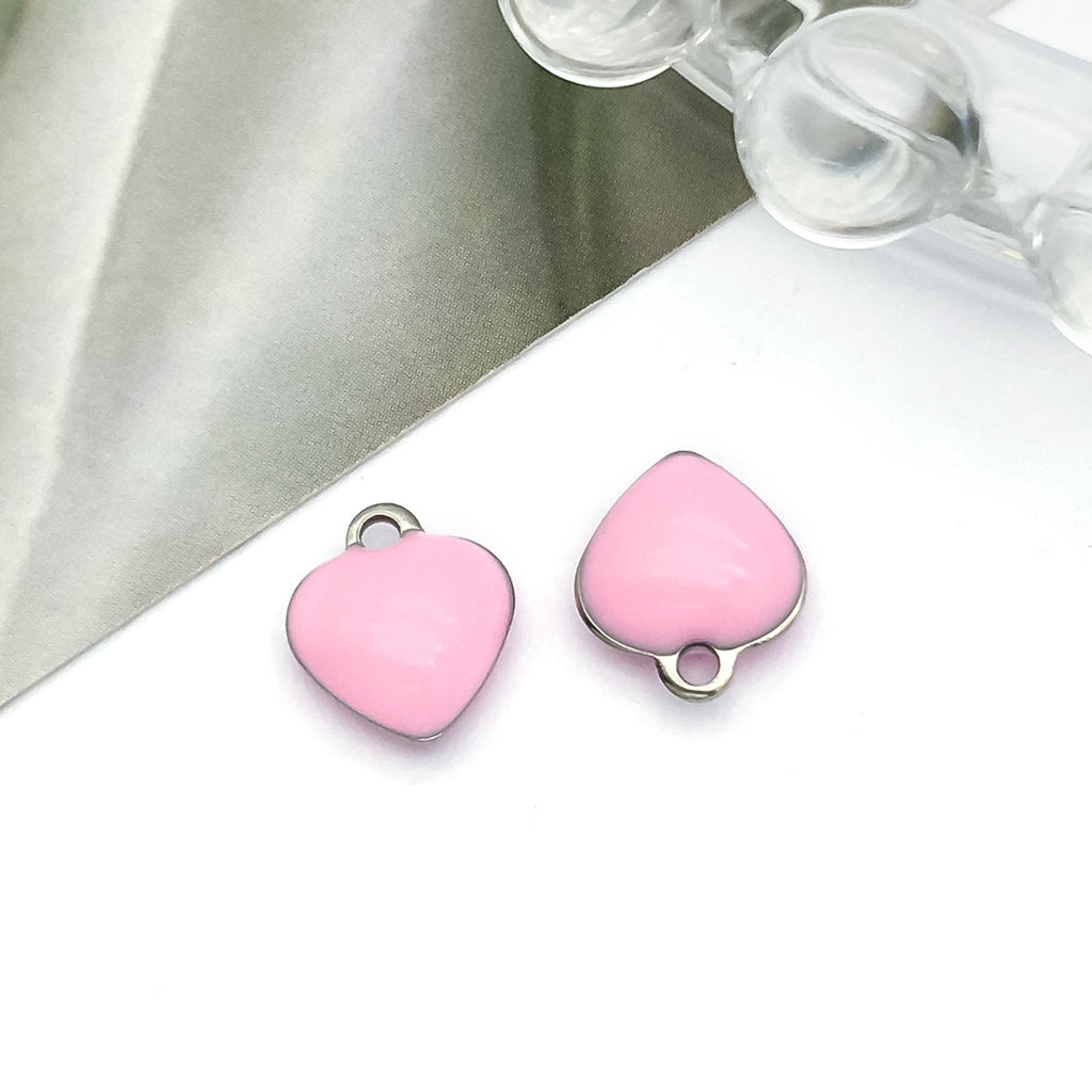 Stainless Steel Enamel Heart Double Sided Charm Pendant for Bracelets Necklaces Earrings