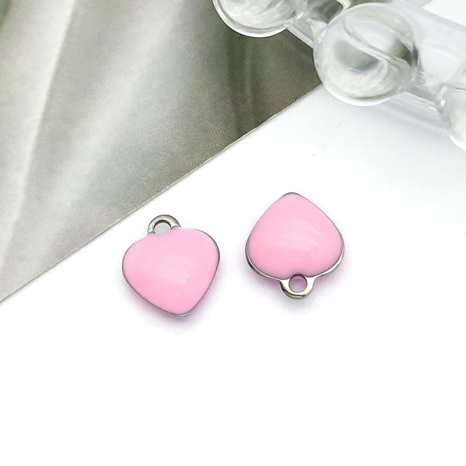 Stainless Steel Enamel Heart Double Sided Charm Pendant for Bracelets Necklaces Earrings