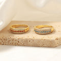 Gold Triple-Row Open Adjustable Ring Blue Red Crystal Pavé view 4