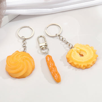 Realistic Faux Cookie and Baguette Split Ring Keychains in Three Styles