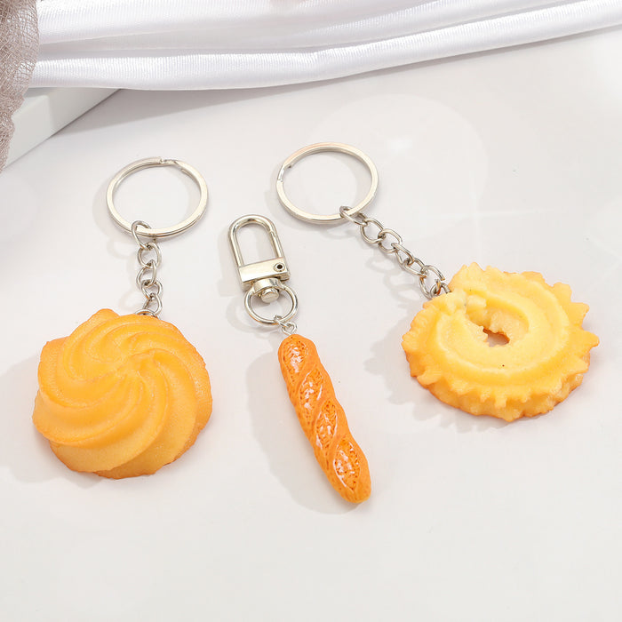 Realistic Faux Cookie and Baguette Split Ring Keychains in Three Styles
