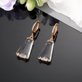 Gold and Silver Tone Trapezoid Faceted Crystal Drop Earrings view 2