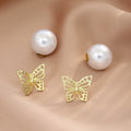 Gold Filigree Butterfly Stud Earrings With White Pearls view 3