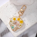 Gold Tone Abstract Face Pressed Flower Resin Clip Keychains view 4