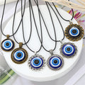 Black Cord Round Blue Evil Eye Pendant Necklaces in Eleven Frames view 1