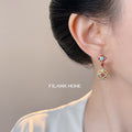Gold Tone Aqua Red Cross Floral Medallion Drop Stud Earrings view 2