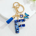 Blue Resin Alphabet Letter Keychain With Butterfly Evil Eye Charm Tassel view 10