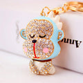 Clear Rhinestone Monkey Keychain With Lobster Clasp And Split Ring view 3