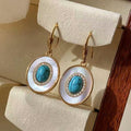 Gold Tone Oval Blue Center Drop Hook Earrings Fashion Jewelry view 1