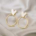 White Heart Gold Tone Open Round Statement Stud Earrings view 2