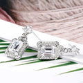 Silver-Tone Rectangular Drop Earrings with Clear Halos view 3
