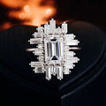 Silver Tone Emerald Cut Crystal Statement Ring Statement Jewelry view 3