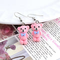 Miniature Flocked Bow Bear Hook Earrings in Four Colors view 8