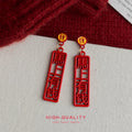 Red Immediately Wealth Chinese Character Drop Earrings Pair view 3