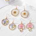 Gold Pressed Flower Resin Drop Earrings Mushroom Daisy 4 Styles view 1