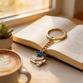 Gold Enamel Grad Cap Book Stack Diploma Keychain Charm view 3
