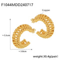 Gold C-Shape Ribbed Hoop Earrings Bold Copper Metal Finish view 6