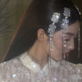 Silver Rhinestone Square Pearl Tassel Hair Clip Single view 3