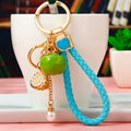 Persimmon Lotus and Pearl Charm Keychain with Braided Wrist Loop view 4