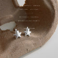 Silver Tone Matte Sculpted Star And Clear Stone Stud Earrings view 1