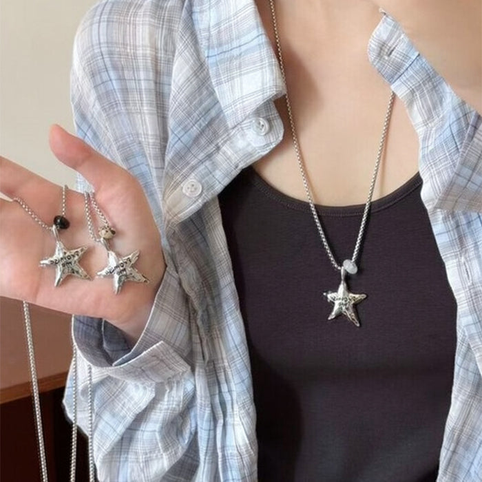 Silver Tone Star Pendant Necklaces in Three Cord Styles