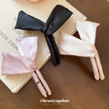 Satin Fabric Bow Banana Hair Claw Clip Ponytail Pink Style view 4